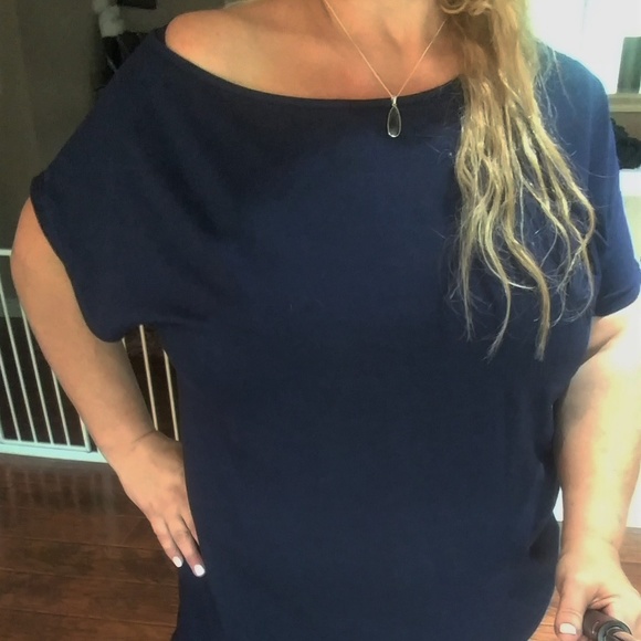 Navy Batwing Sleeve Off One Shoulder Tunic - Picture 4 of 6